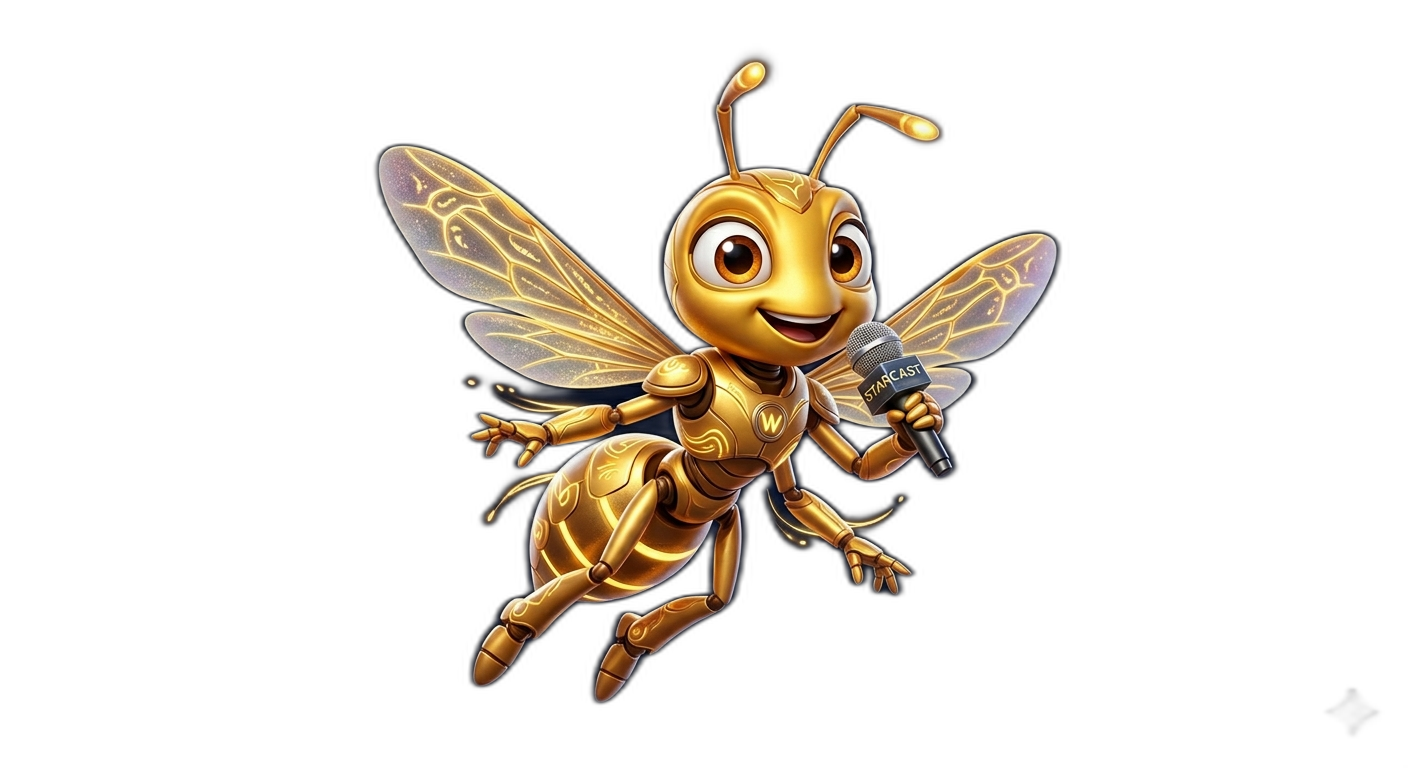 Wasper mascot with microphone